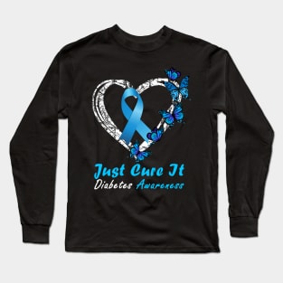 Just Cure It Diabetes Awareness Ribbon Butterfly Long Sleeve T-Shirt